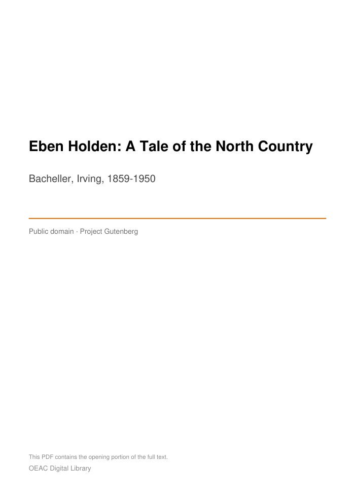 Eben Holden: A Tale of the North Country — cover