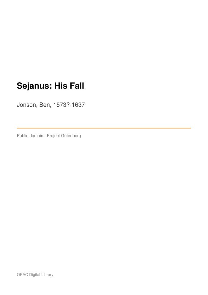 Sejanus: His Fall — cover