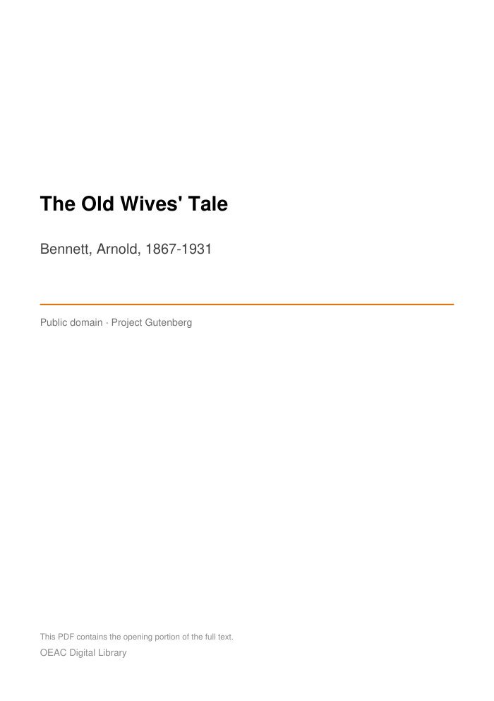 The Old Wives' Tale — cover