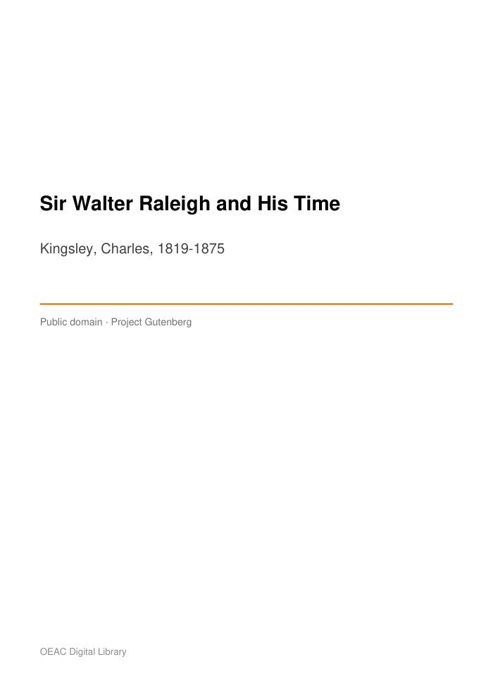 Sir Walter Raleigh and His Time — cover