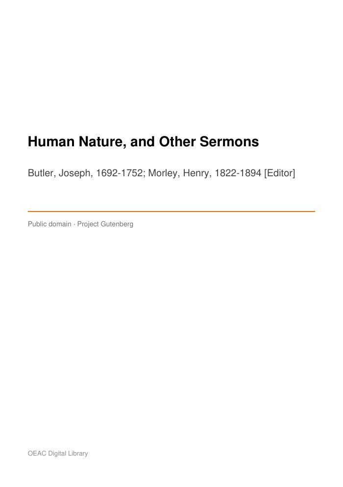 Human Nature, and Other Sermons cover