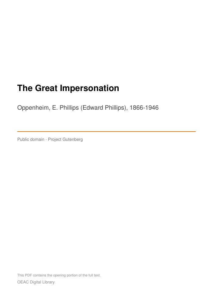 The Great Impersonation — cover