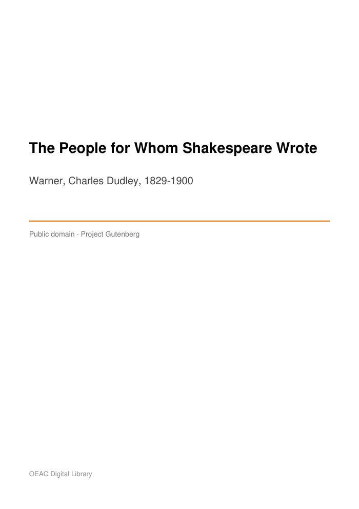 The People for Whom Shakespeare Wrote — cover