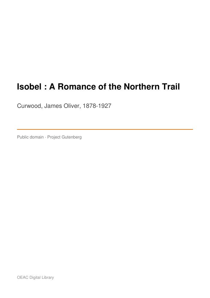 Isobel : A Romance of the Northern Trail — cover