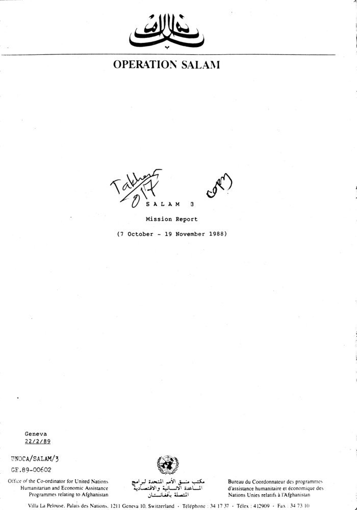 Salam 3 : mission report : (7 October-19 November 1988) cover