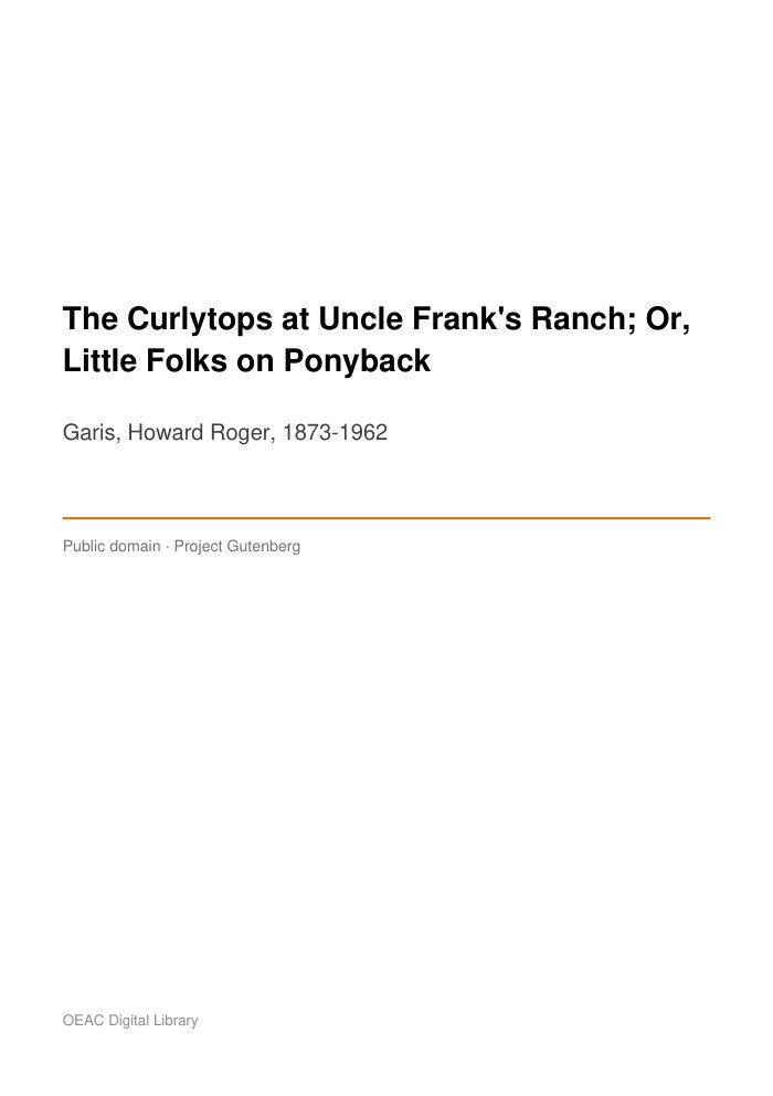 The Curlytops at Uncle Frank's Ranch; Or, Little Folks on Ponyback — cover