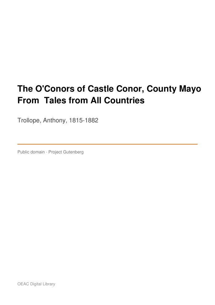 The O'Conors of Castle Conor, County Mayo From "Tales from All Countries" — cover