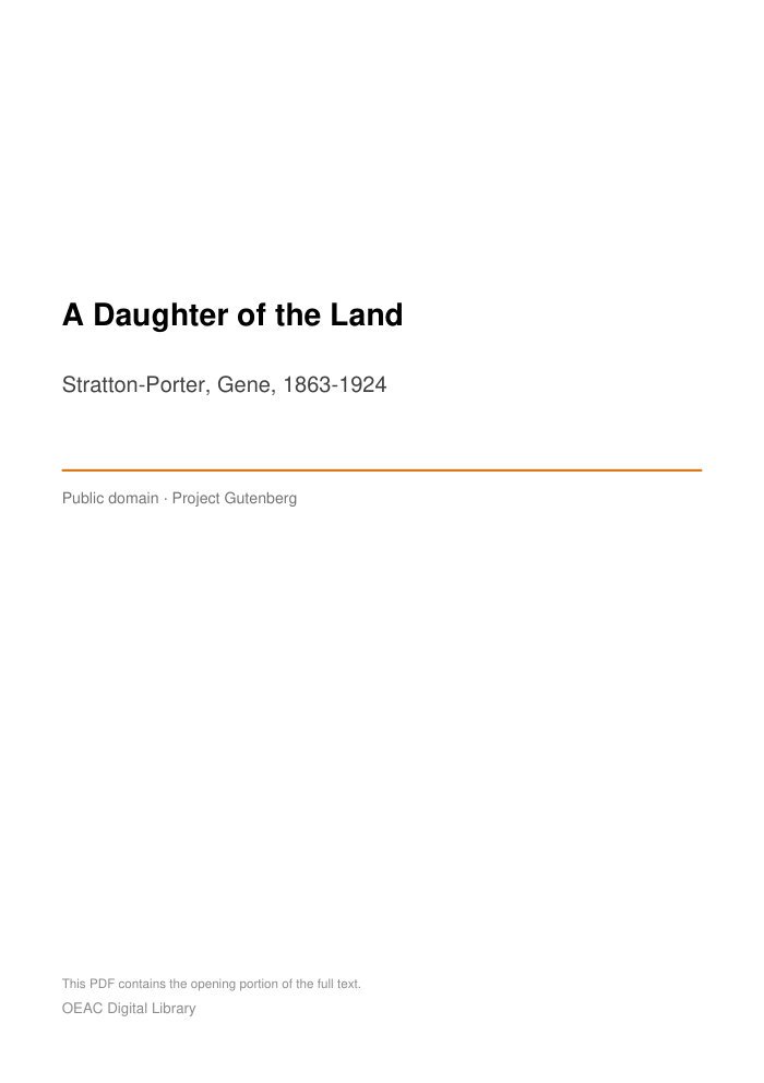 A Daughter of the Land — cover