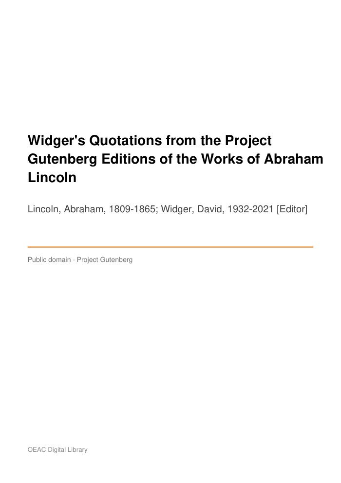 Widger's Quotations from the Project Gutenberg Editions of the Works of Abraham Lincoln — cover