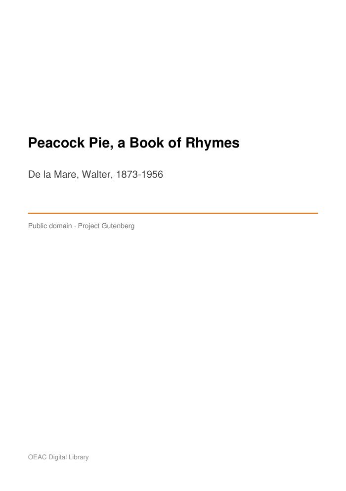 Peacock Pie, a Book of Rhymes — cover