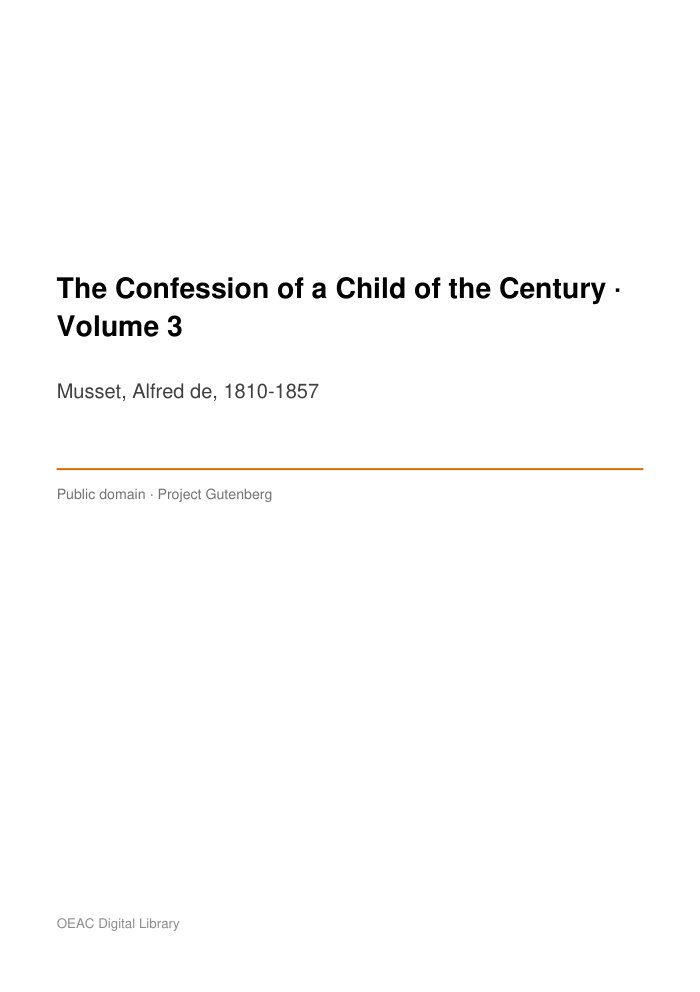 The Confession of a Child of the Century — Volume 3 cover