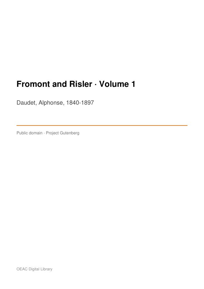 Fromont and Risler — Volume 1 — cover