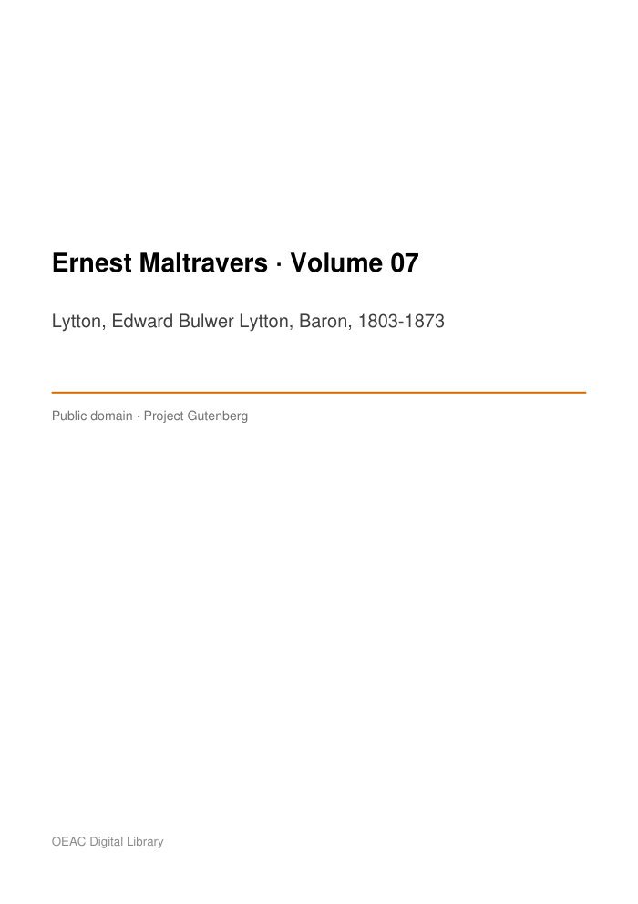 Ernest Maltravers — Volume 07 cover
