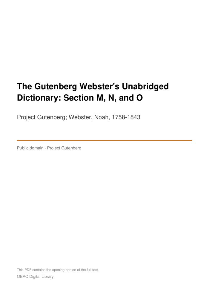 The Gutenberg Webster's Unabridged Dictionary: Section M, N, and O cover