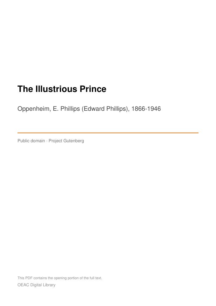 The Illustrious Prince — cover