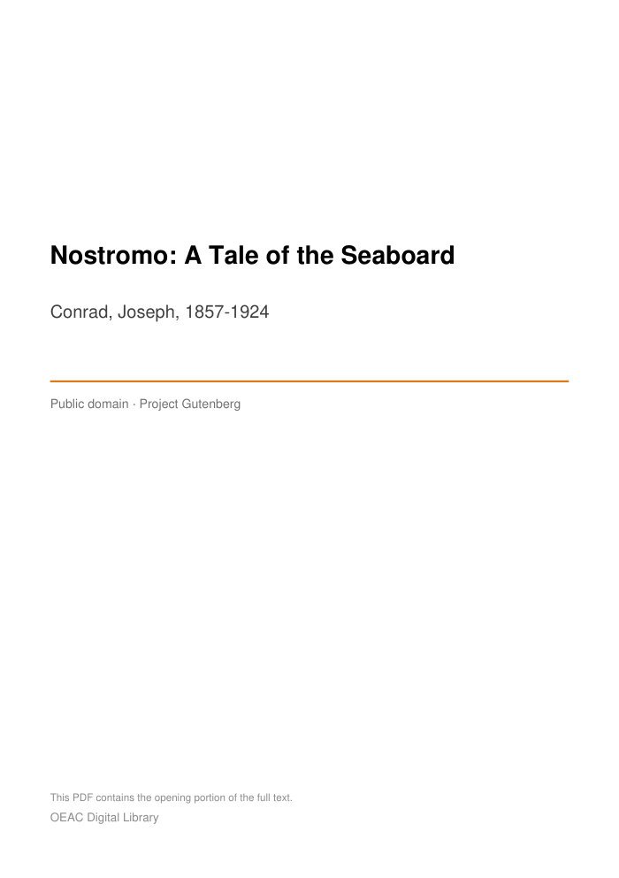 Nostromo: A Tale of the Seaboard — cover