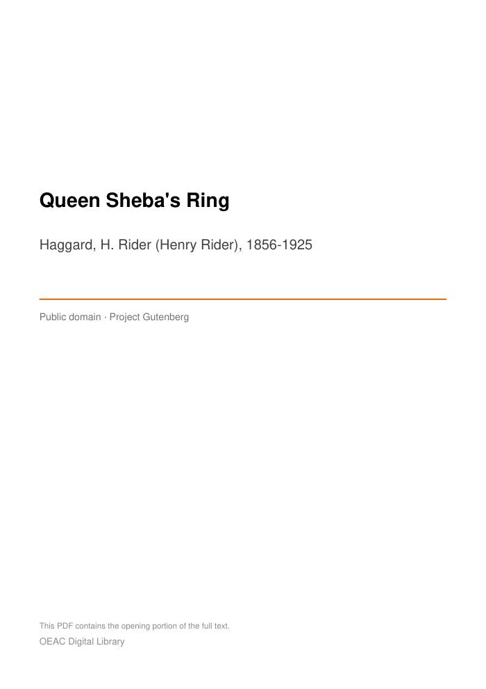 Queen Sheba's Ring cover