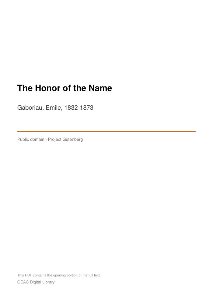 The Honor of the Name — cover