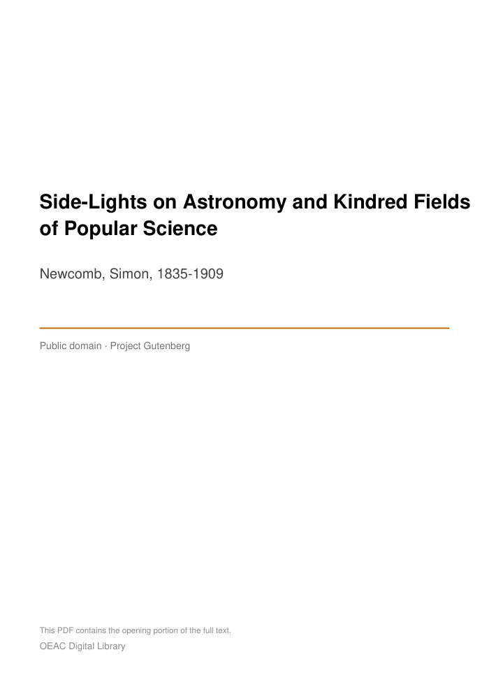 Side-Lights on Astronomy and Kindred Fields of Popular Science cover