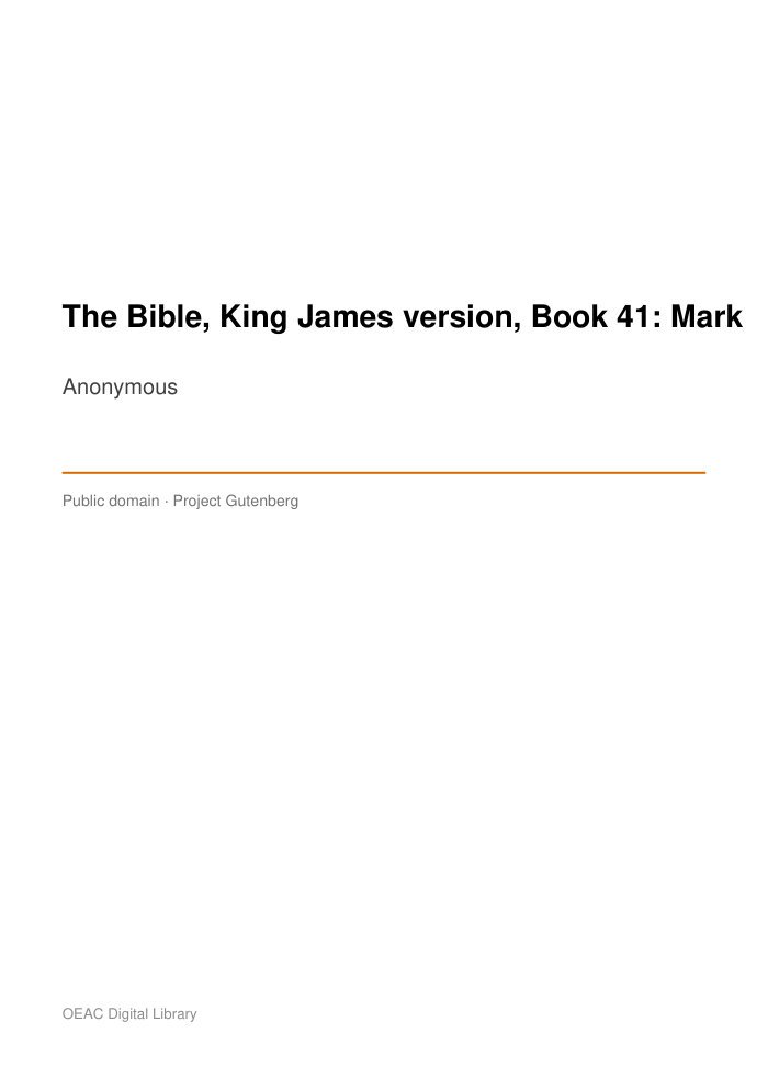 The Bible, King James version, Book 41: Mark — cover