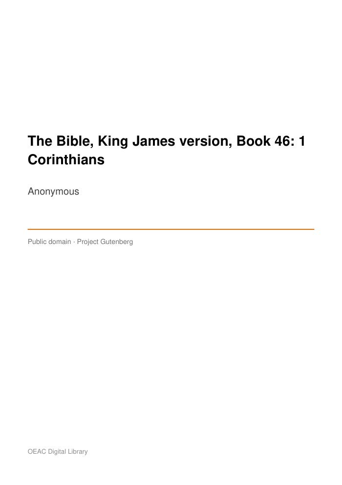 The Bible, King James version, Book 46: 1 Corinthians — cover