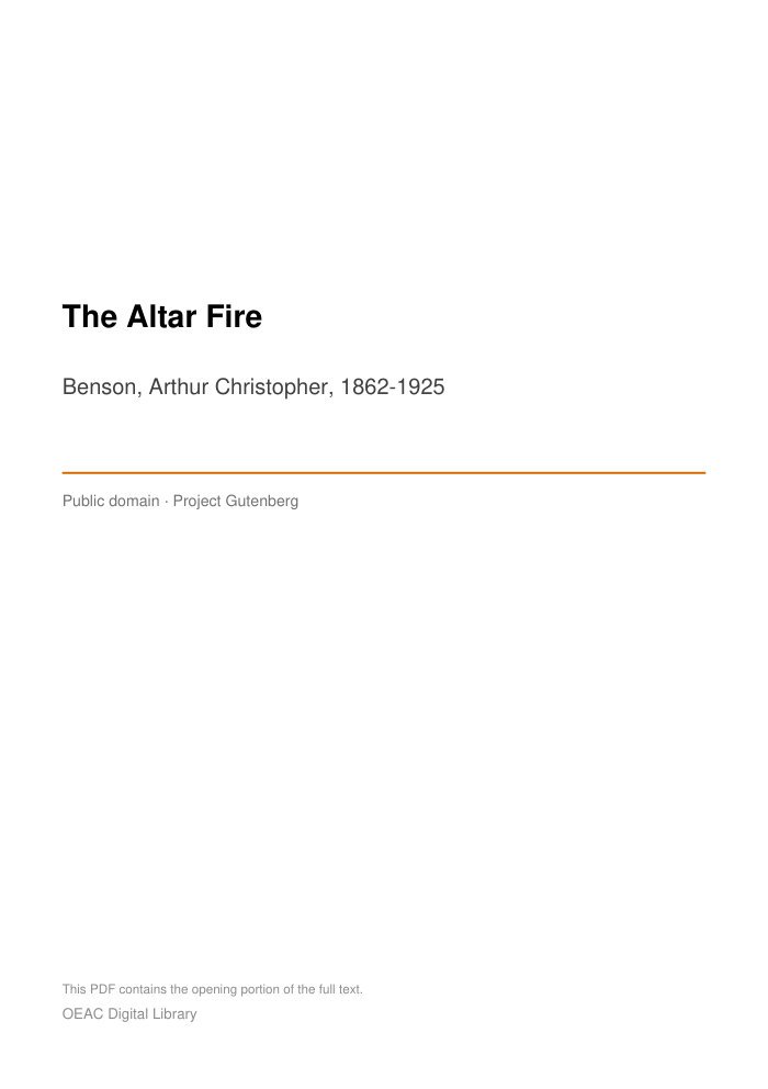 The Altar Fire — cover