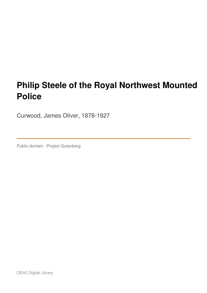 Philip Steele of the Royal Northwest Mounted Police — cover