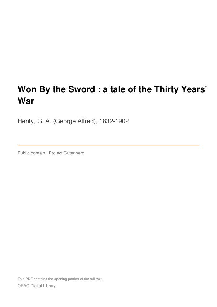 Won By the Sword : a tale of the Thirty Years' War — cover