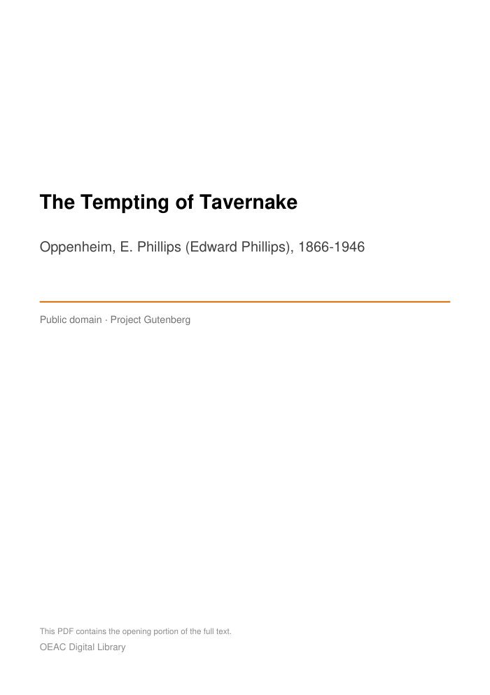 The Tempting of Tavernake — cover