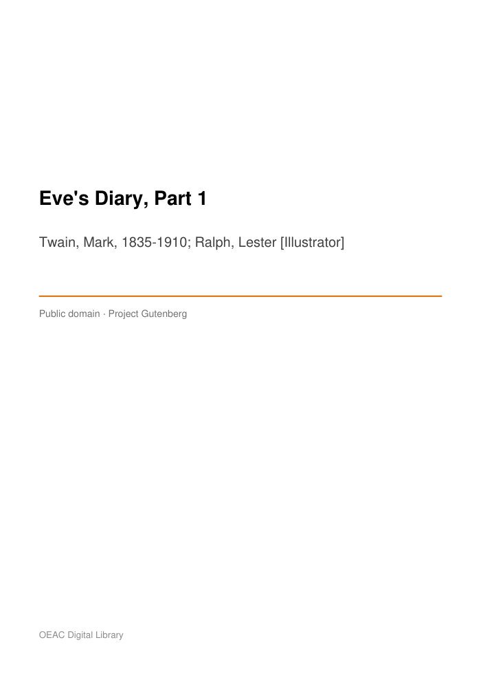 Eve's Diary, Part 1 cover