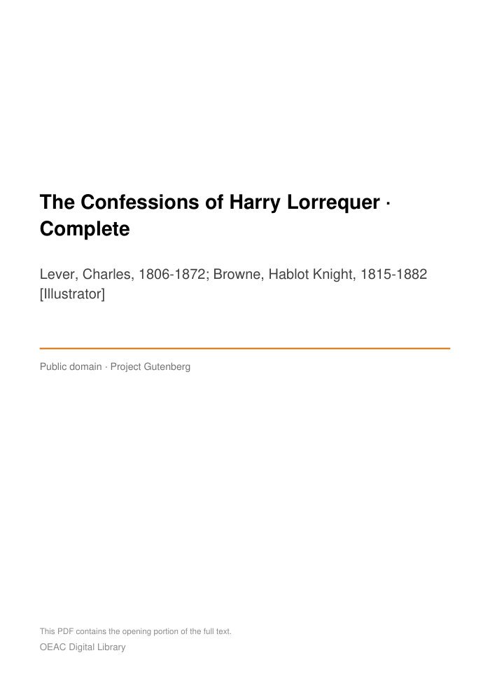 The Confessions of Harry Lorrequer — Complete — cover