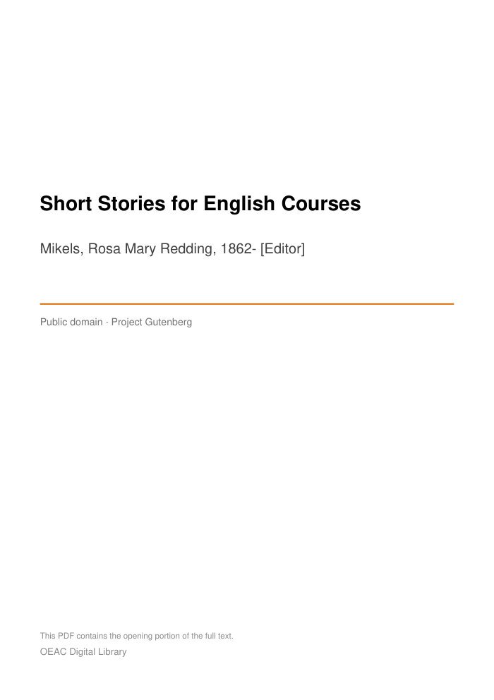 Short Stories for English Courses cover