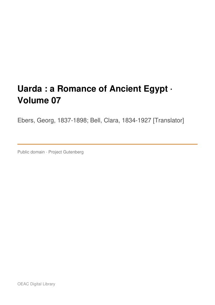 Uarda : a Romance of Ancient Egypt — Volume 07 — cover
