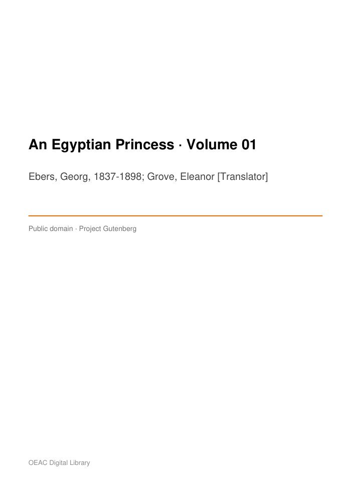 An Egyptian Princess — Volume 01 — cover