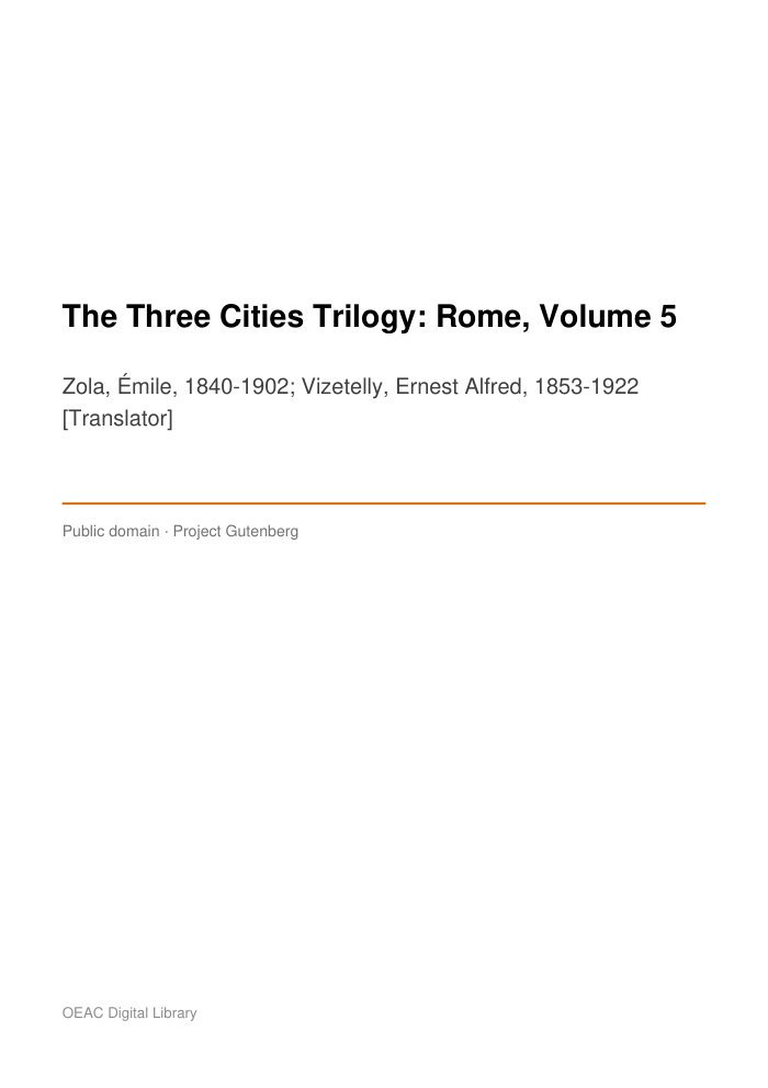 The Three Cities Trilogy: Rome, Volume 5 — cover