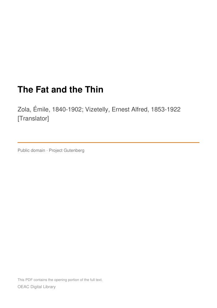 The Fat and the Thin — cover