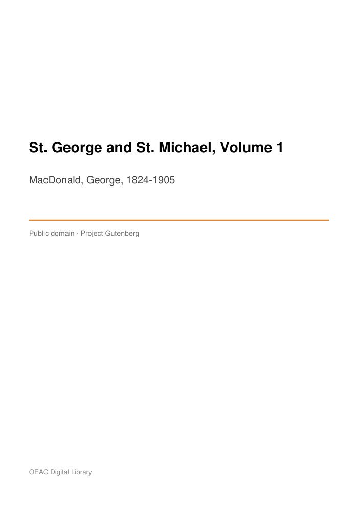 St. George and St. Michael, Volume 1 cover
