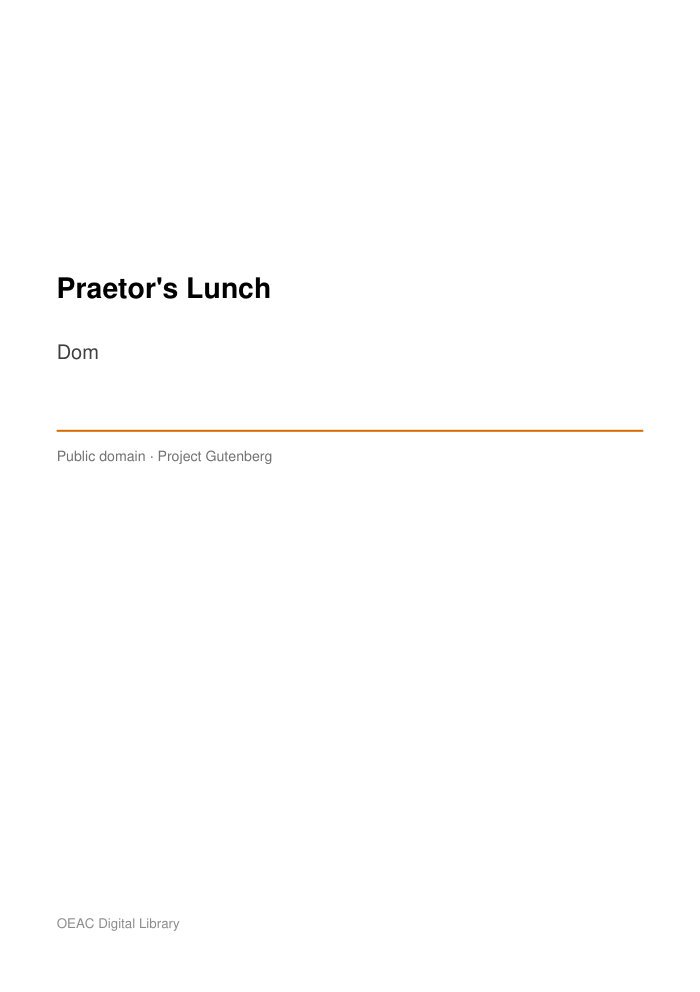 Praetor's Lunch — cover