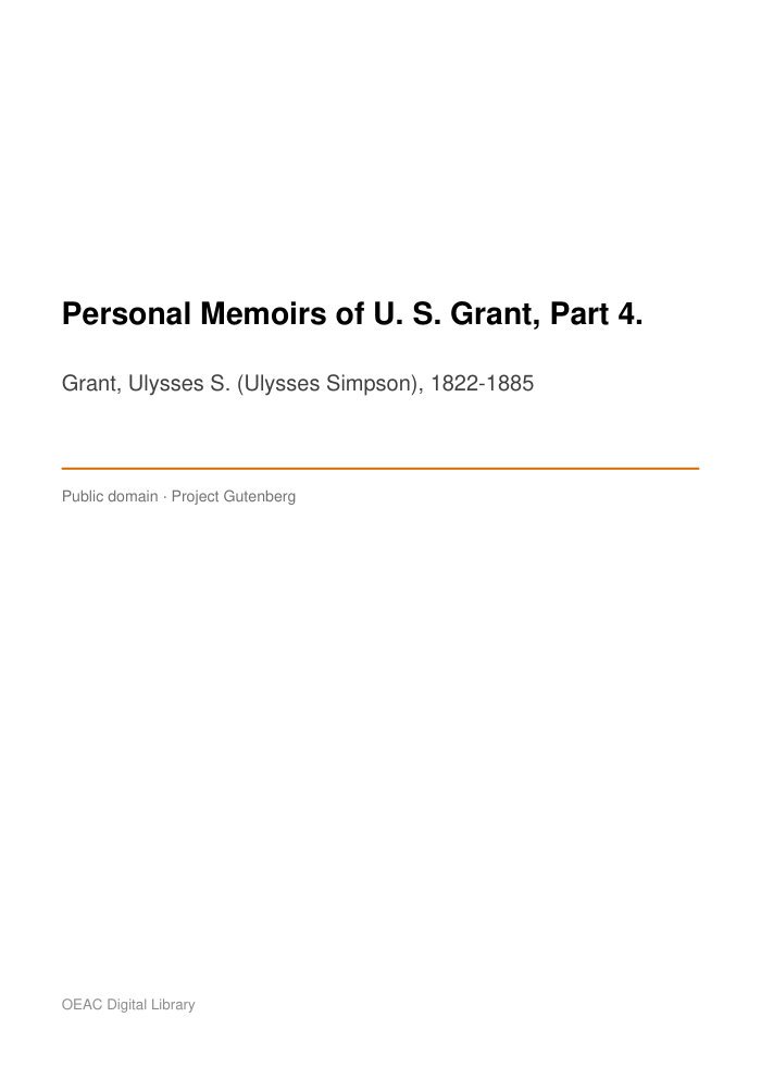 Personal Memoirs of U. S. Grant, Part 4. — cover