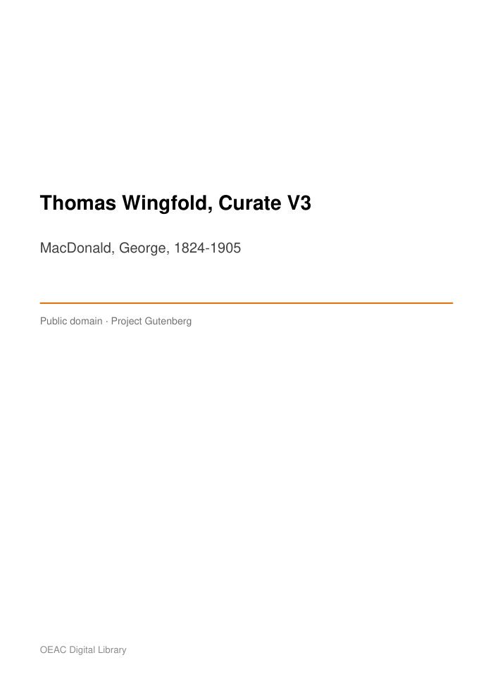Thomas Wingfold, Curate V3 cover