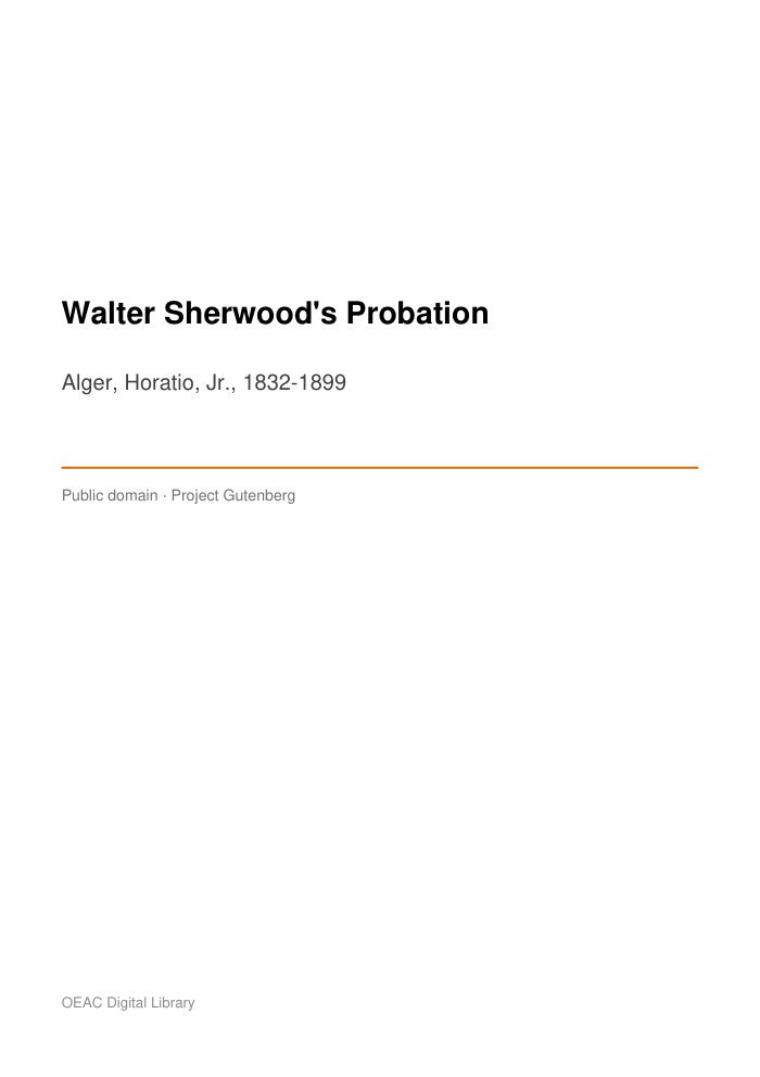 Walter Sherwood's Probation — cover