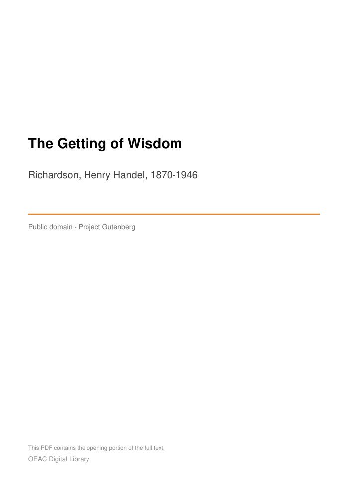 The Getting of Wisdom — cover