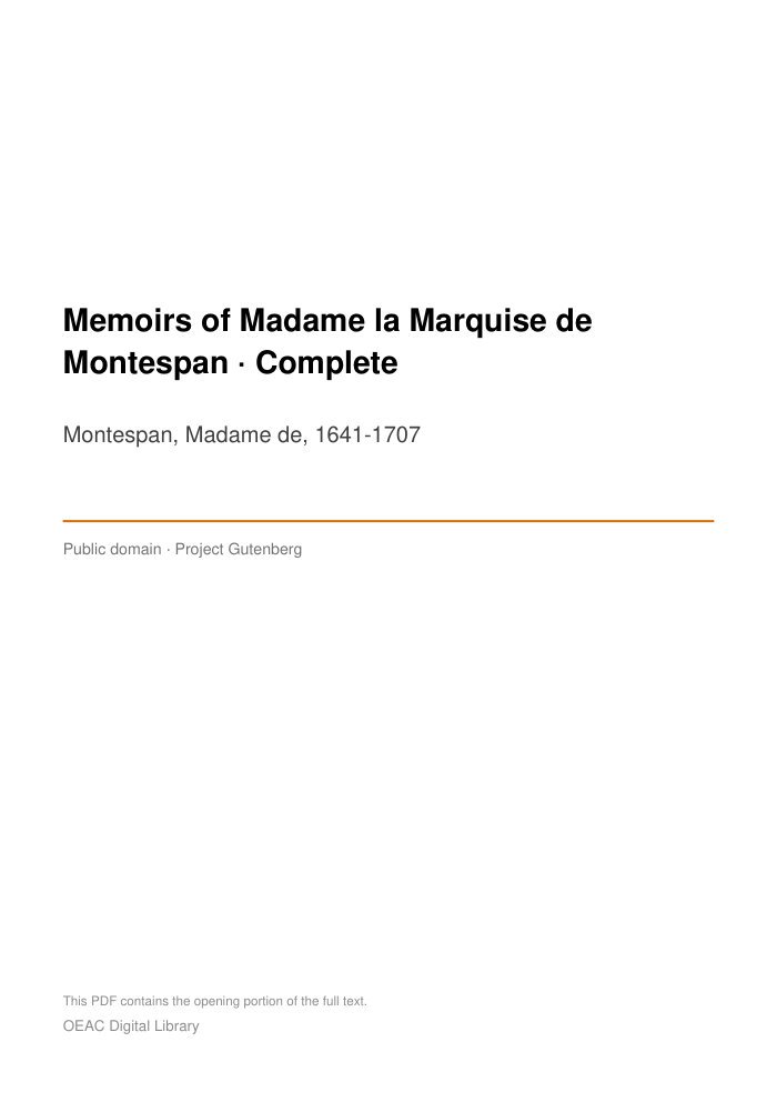 Memoirs of Madame la Marquise de Montespan — Complete — cover