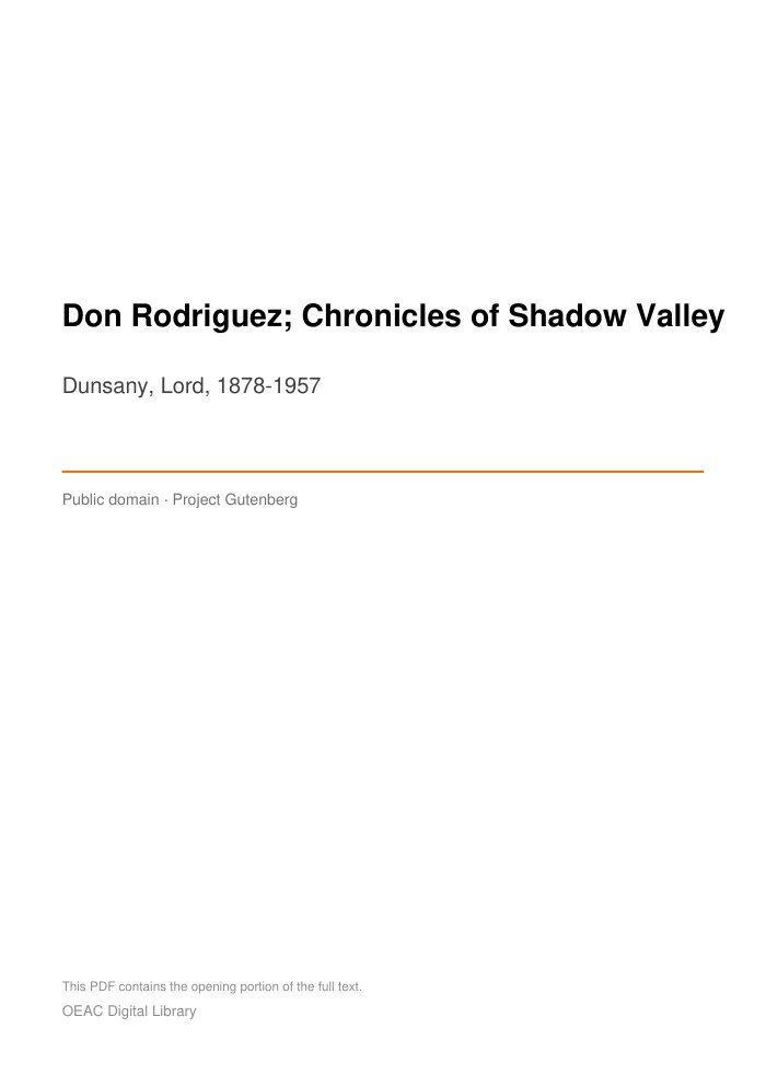 Don Rodriguez; Chronicles of Shadow Valley — cover