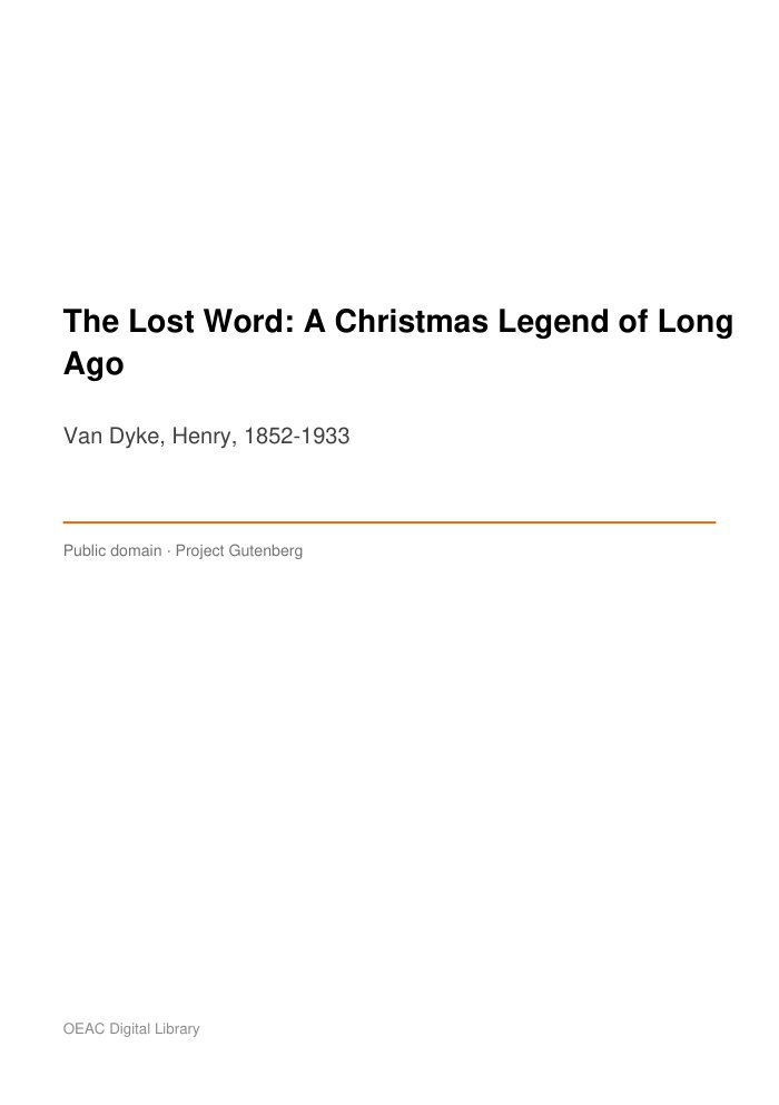 The Lost Word: A Christmas Legend of Long Ago — cover