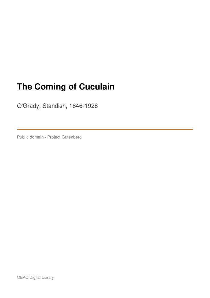 The Coming of Cuculain cover