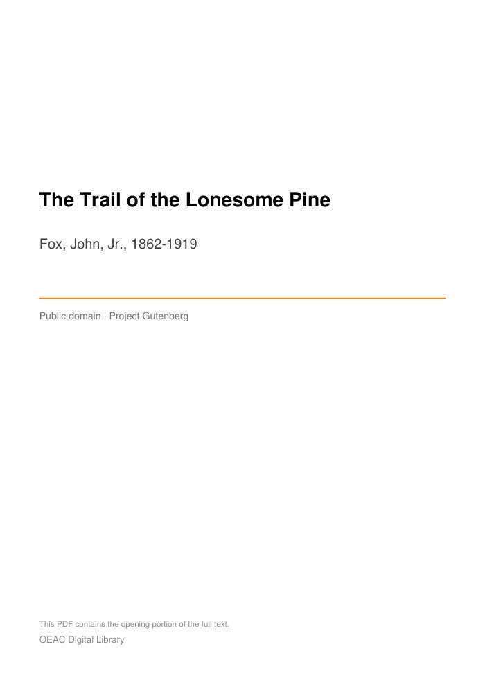 The Trail of the Lonesome Pine — cover