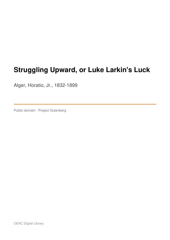 Struggling Upward, or Luke Larkin's Luck — cover