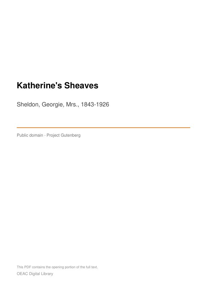 Katherine's Sheaves — cover