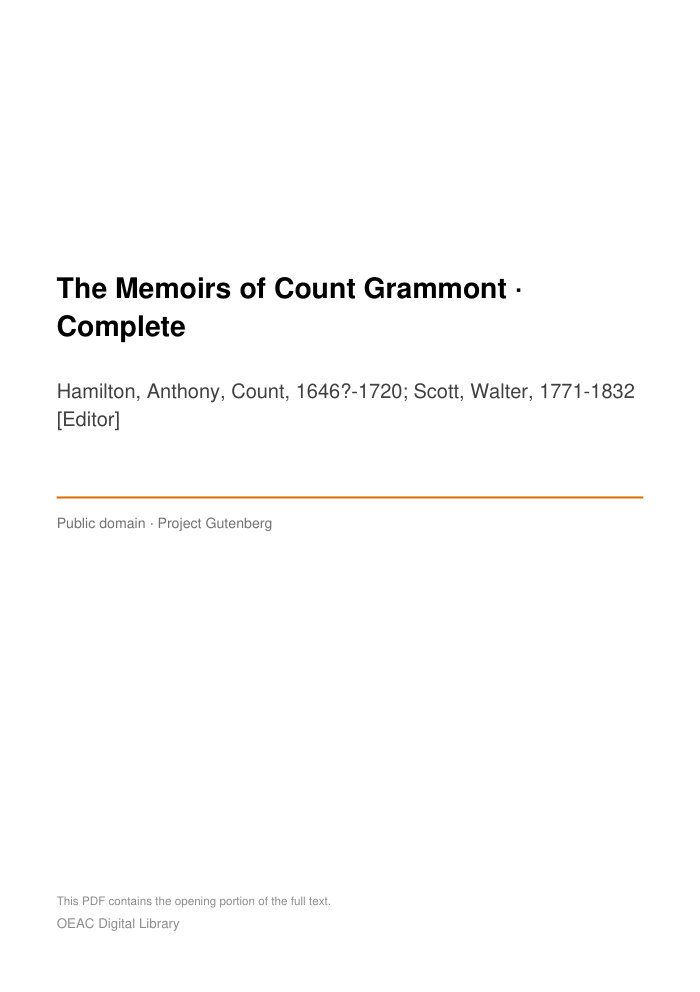 The Memoirs of Count Grammont — Complete — cover